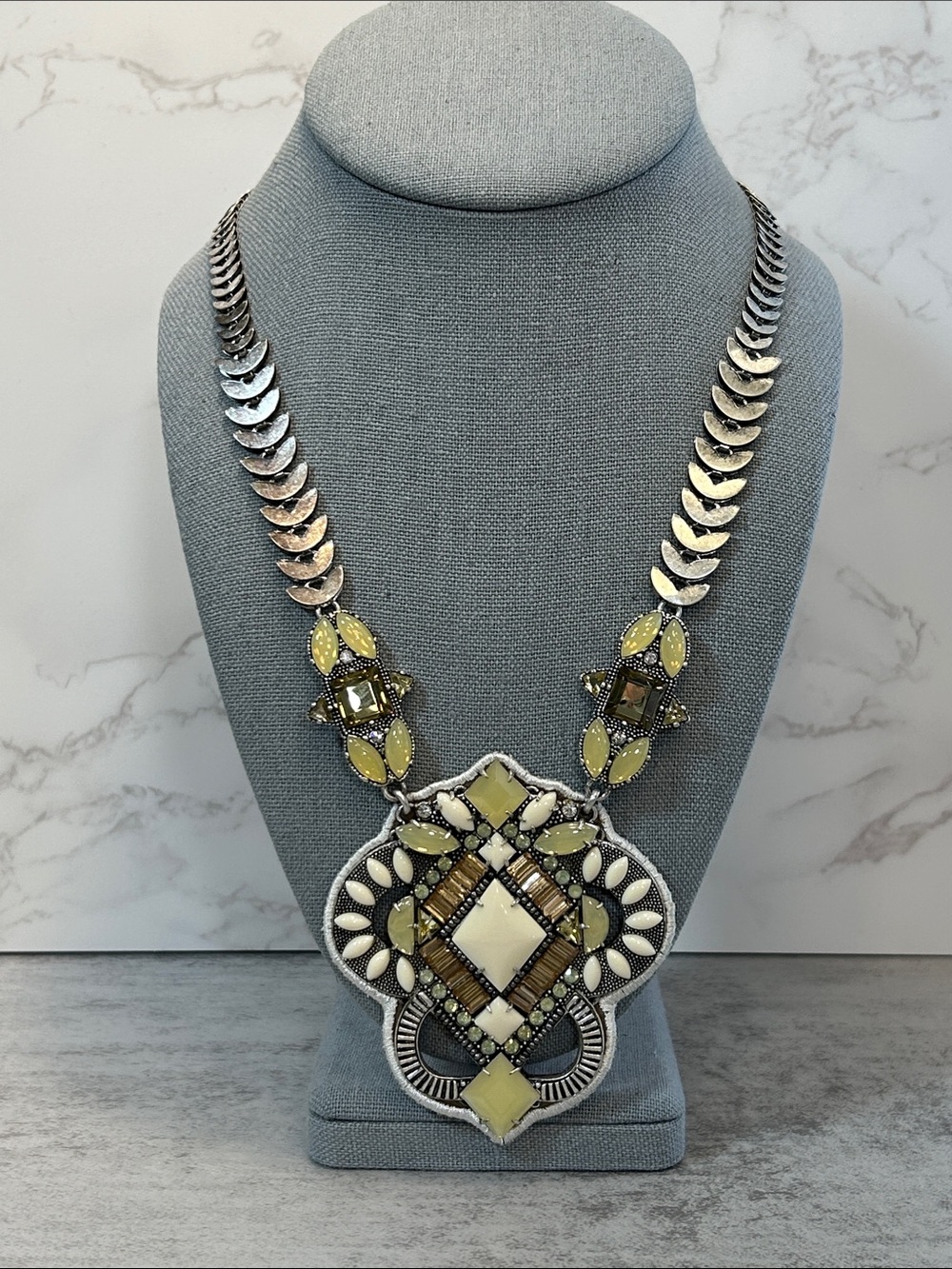 Stella & Dot Pale Yellow and Silver Statement Necklace